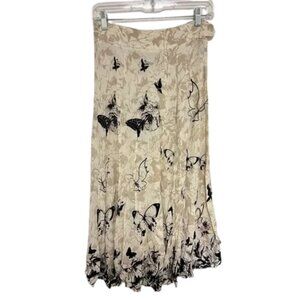 Soft Surroundings Elegant‎ Butterfly Print Cream and Black Maxi Skirt